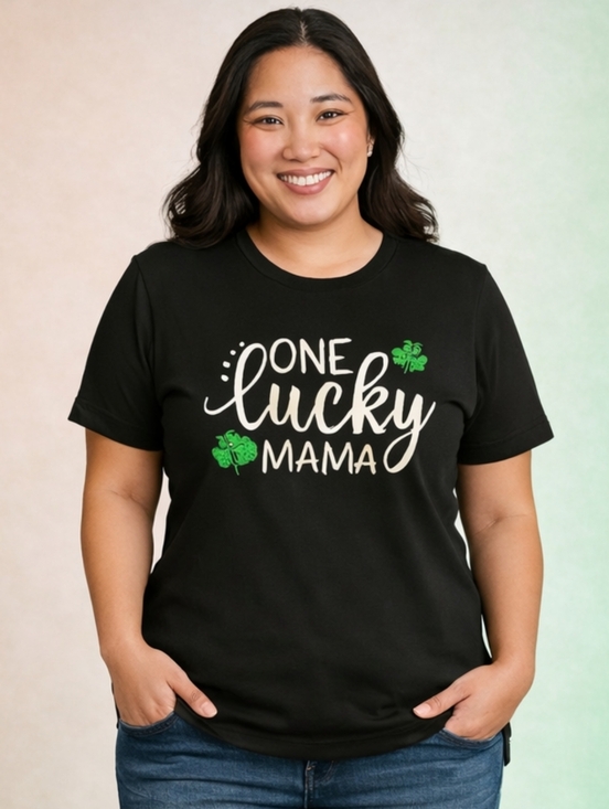 Celebrate It Tops - Celebrate It Black 'One Lucky Mama' Tee with Green Shamrocks